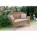 Jeco Honey Wicker Patio Love Seat With Brown Cushion And Pillows W00205-L-FS007-CL